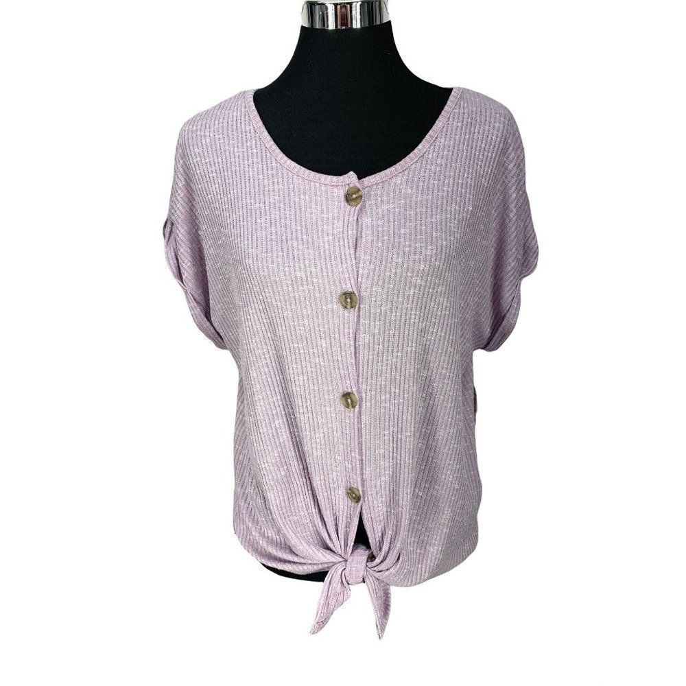 Bobbie Brooks Ladies Knot Front Button Front Lavender Size S Blouse